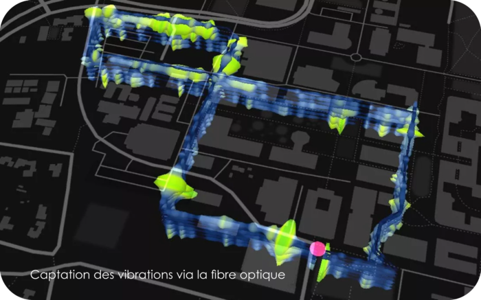 C'est un réseau de fibres optiques déroulant un immense 8 sous les bâtiments de l'université Stanford, en Californie, et qui permet de voir ce réseau réagir lorsqu'une voiture électrique ou un piéton circule sur les voies adjacentes